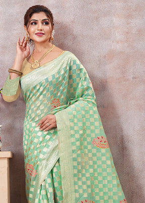 Sea Green Kota Cotton Saree With Blouse Piece - Indian Silk House Agencies