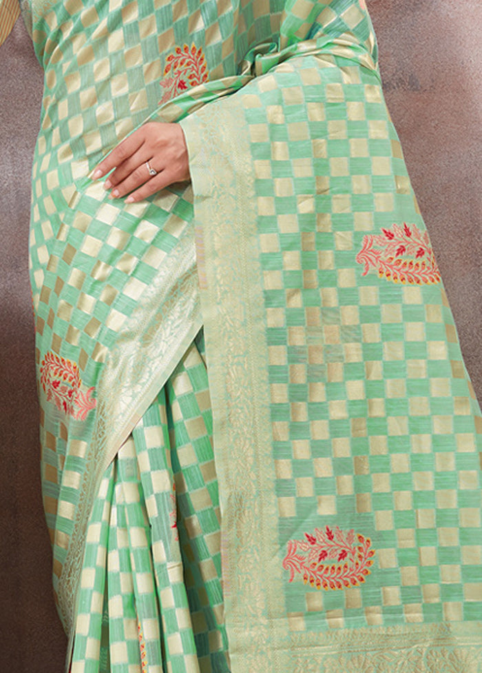 Sea Green Kota Cotton Saree With Blouse Piece - Indian Silk House Agencies