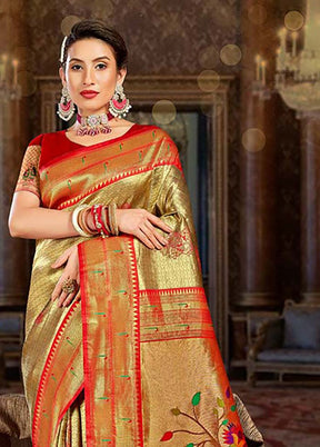 Golden Spun Silk Saree With Blouse Piece - Indian Silk House Agencies