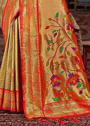 Golden Spun Silk Saree With Blouse Piece - Indian Silk House Agencies