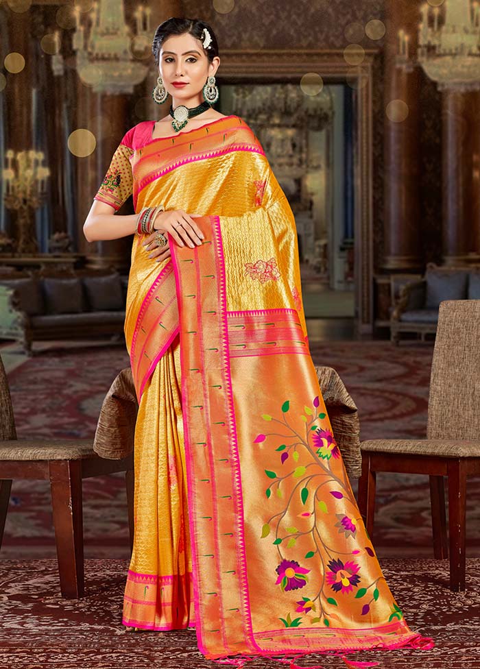 Yellow Spun Silk Saree With Blouse Piece - Indian Silk House Agencies