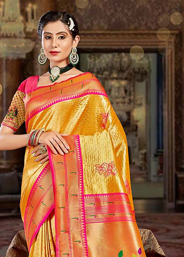 Yellow Spun Silk Saree With Blouse Piece - Indian Silk House Agencies