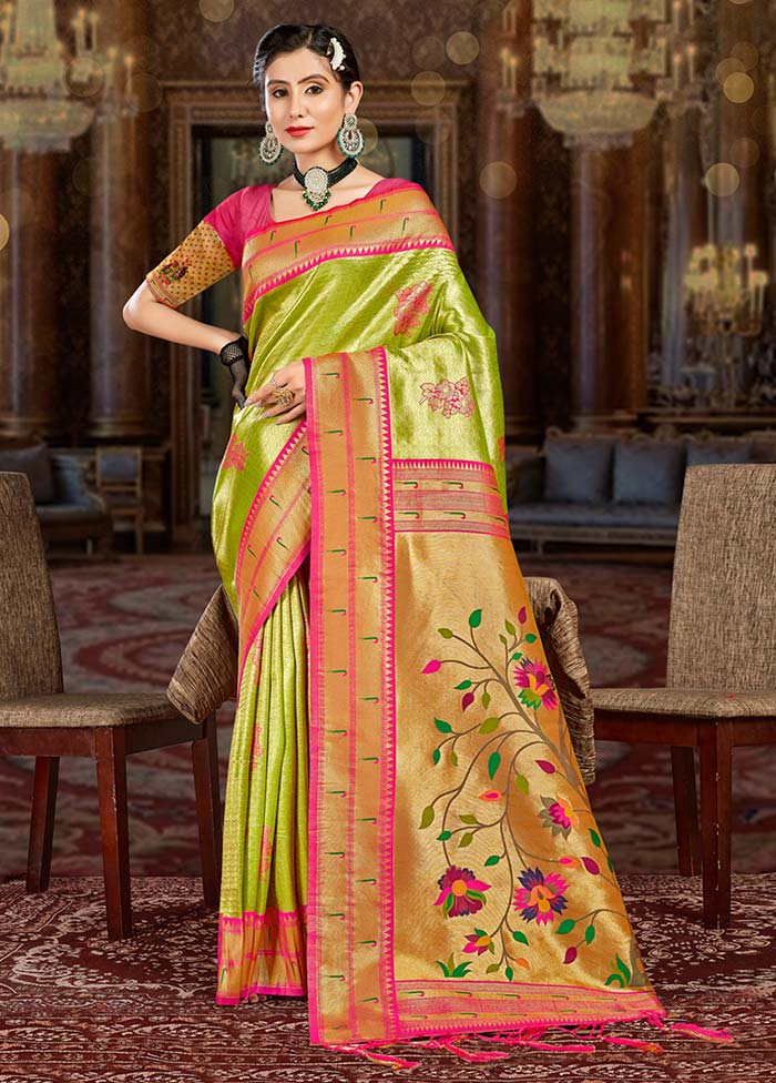 Light Green Spun Silk Saree With Blouse Piece - Indian Silk House Agencies