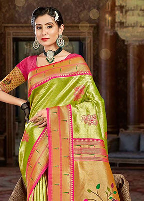 Light Green Spun Silk Saree With Blouse Piece - Indian Silk House Agencies