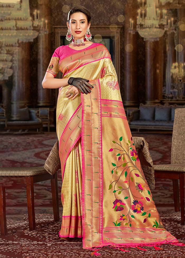 Cream Spun Silk Saree With Blouse Piece - Indian Silk House Agencies