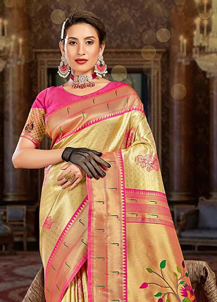 Cream Spun Silk Saree With Blouse Piece - Indian Silk House Agencies