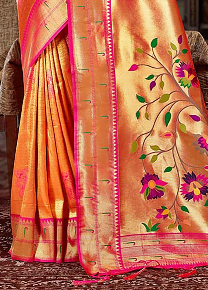 Orange Spun Silk Saree With Blouse Piece - Indian Silk House Agencies