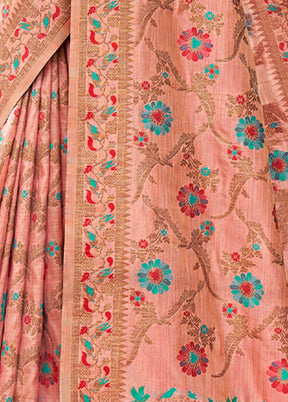 Peach Spun Silk Saree With Blouse Piece - Indian Silk House Agencies