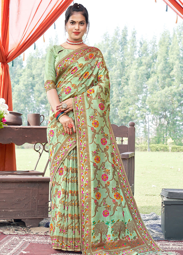 Light Green Spun Silk Saree With Blouse Piece - Indian Silk House Agencies