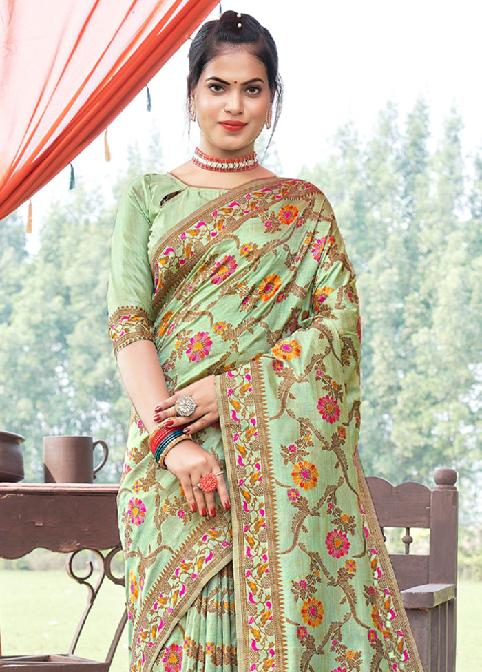 Light Green Spun Silk Saree With Blouse Piece - Indian Silk House Agencies