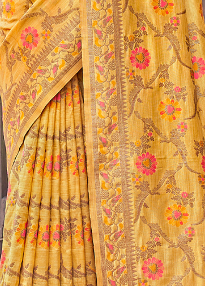 Mustard Spun Silk Saree With Blouse Piece - Indian Silk House Agencies