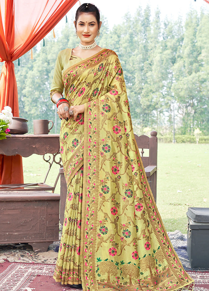 Light Yellow Spun Silk Saree With Blouse Piece - Indian Silk House Agencies