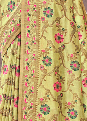 Light Yellow Spun Silk Saree With Blouse Piece - Indian Silk House Agencies