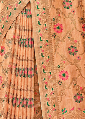 Peach Spun Silk Saree With Blouse Piece - Indian Silk House Agencies