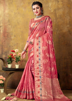 Pink Organza Saree With Blouse Piece - Indian Silk House Agencies