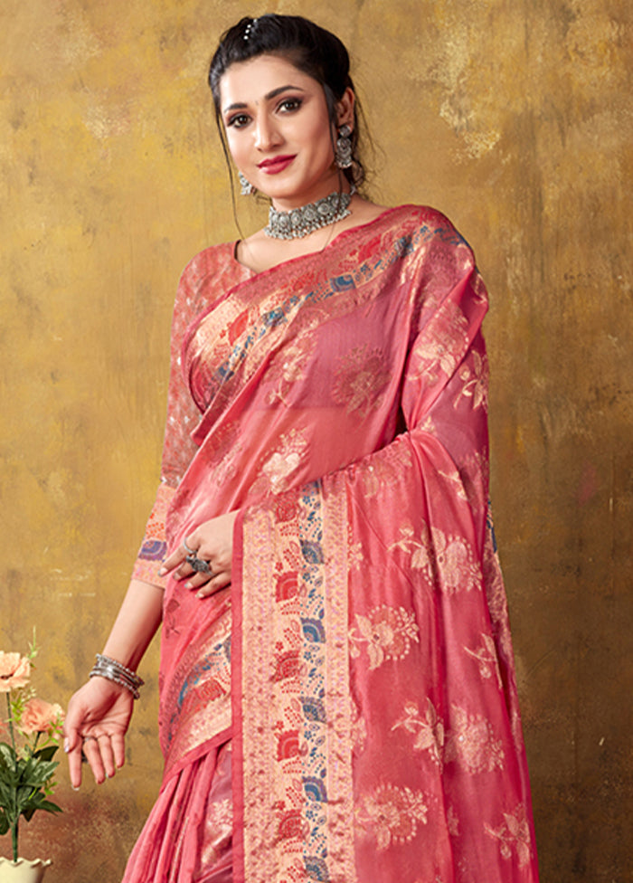 Pink Organza Saree With Blouse Piece - Indian Silk House Agencies