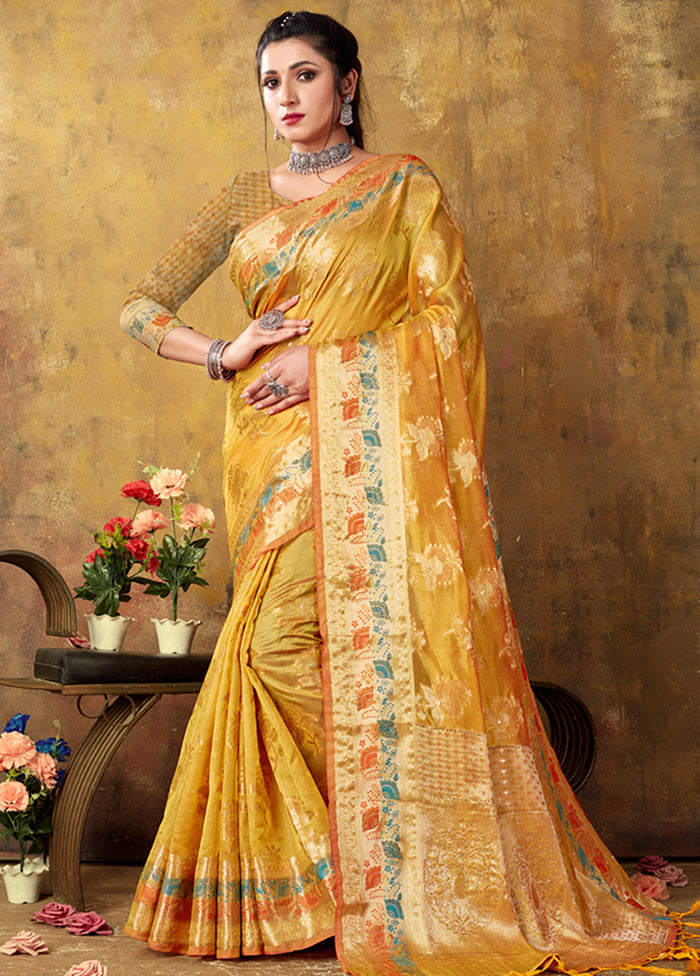 Yellow Organza Saree With Blouse Piece - Indian Silk House Agencies