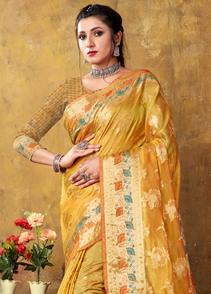 Yellow Organza Saree With Blouse Piece - Indian Silk House Agencies