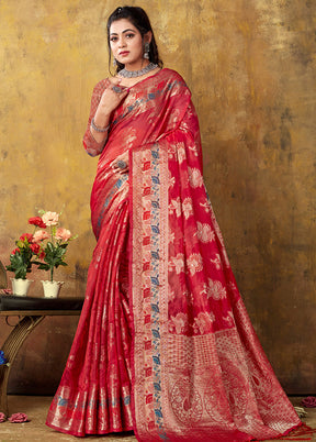 Red Organza Saree With Blouse Piece - Indian Silk House Agencies