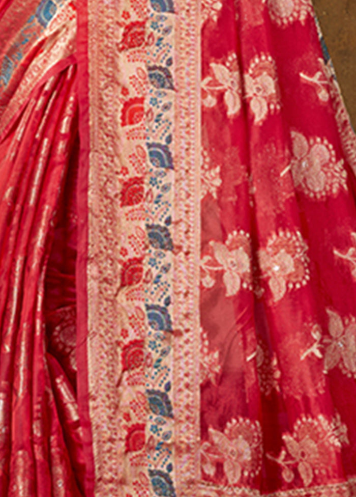 Red Organza Saree With Blouse Piece - Indian Silk House Agencies