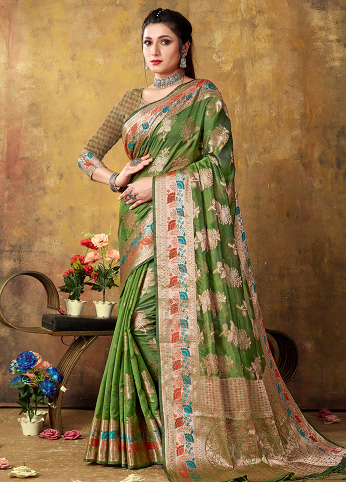 Green Organza Saree With Blouse Piece - Indian Silk House Agencies