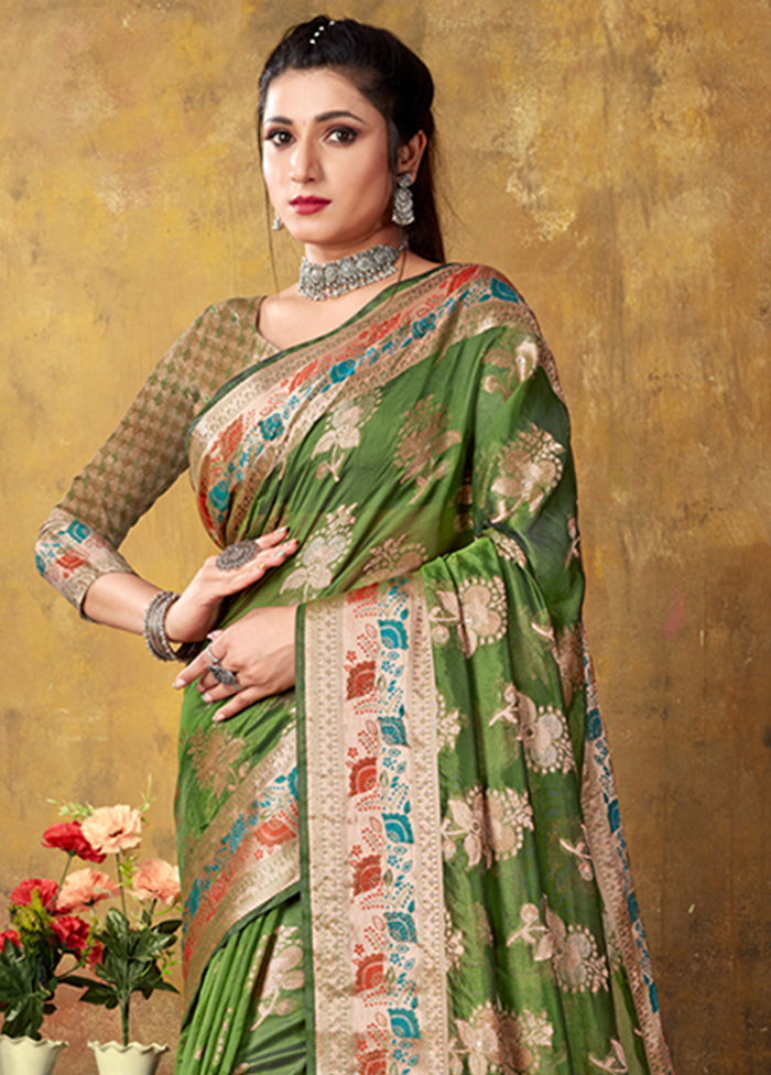 Green Organza Saree With Blouse Piece - Indian Silk House Agencies