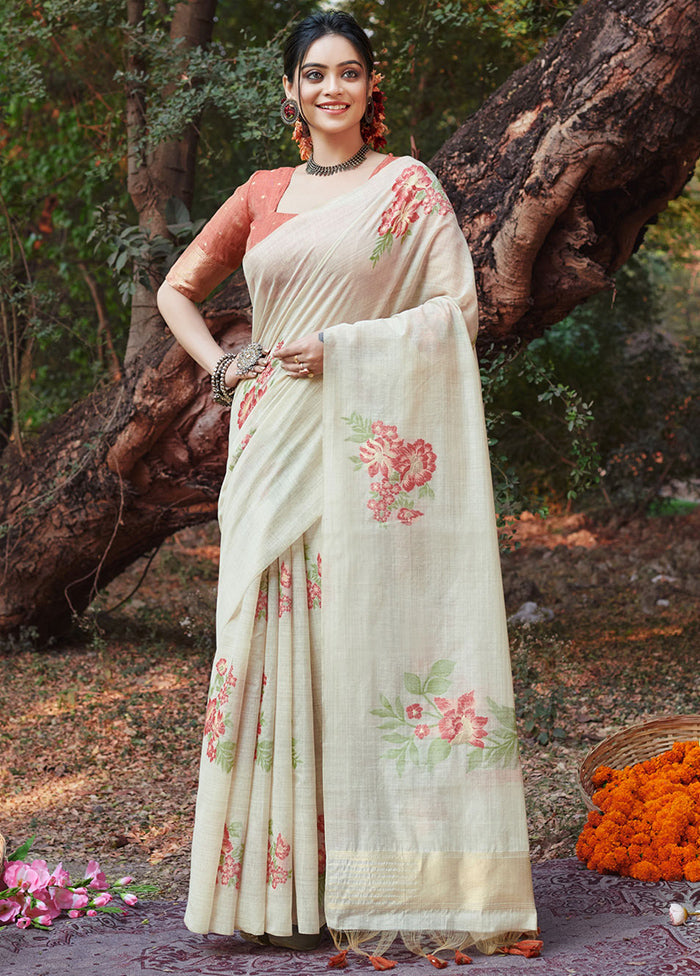 White Cotton Saree With Blouse Piece