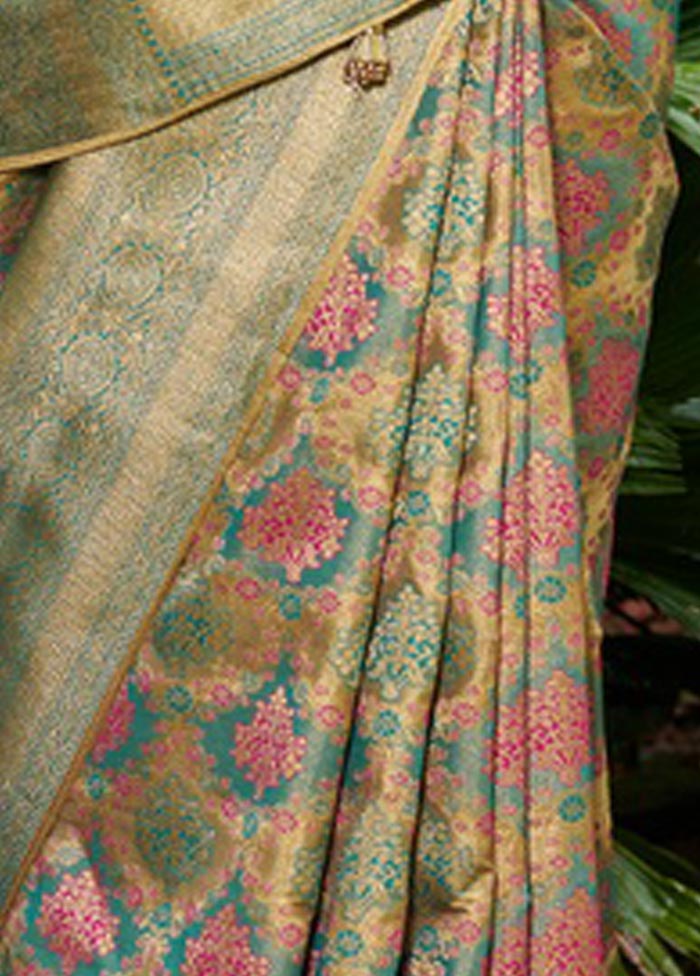 Sky Blue South Silk Saree With Blouse Piece - Indian Silk House Agencies