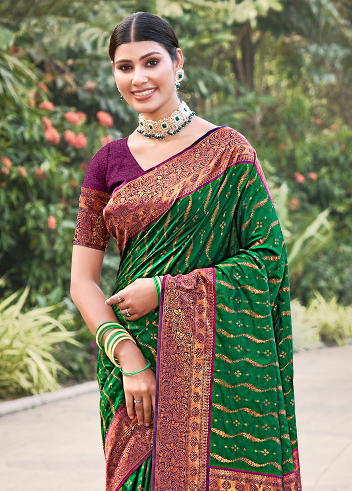 Green Dupion Silk Saree With Blouse Piece - Indian Silk House Agencies