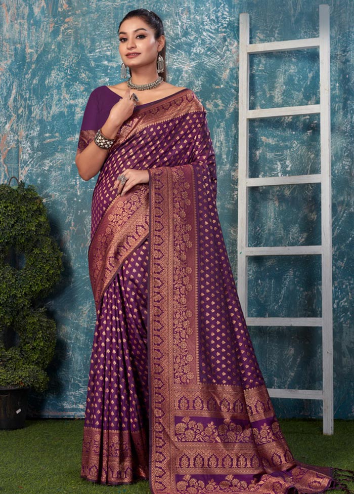 Viloet Spun Silk Saree With Blouse Piece - Indian Silk House Agencies