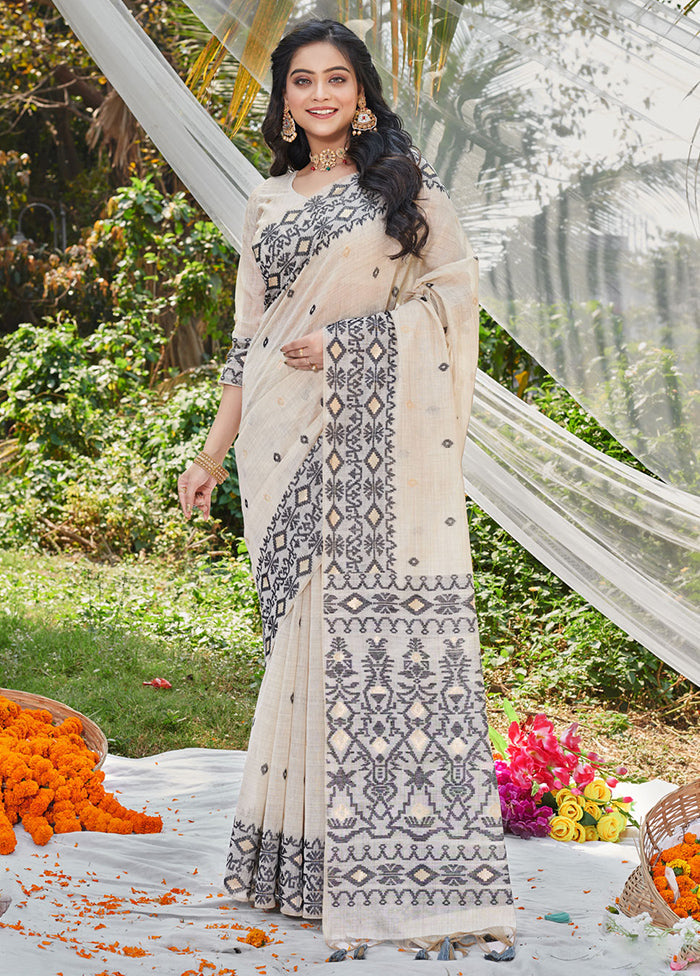 White Cotton Saree With Blouse Piece - Indian Silk House Agencies