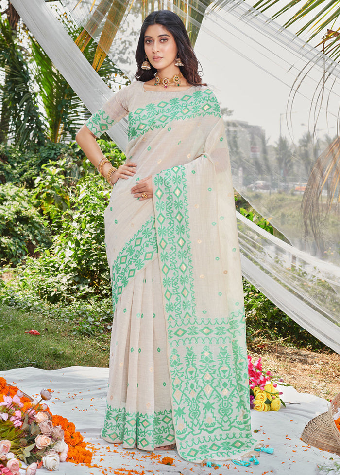 White Cotton Saree With Blouse Piece - Indian Silk House Agencies