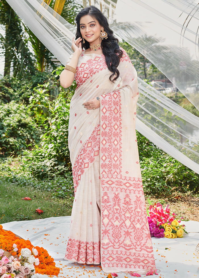 White Cotton Saree With Blouse Piece - Indian Silk House Agencies