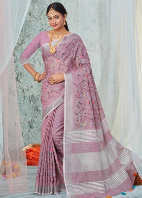 Purple Linen Silk Saree With Blouse Piece - Indian Silk House Agencies