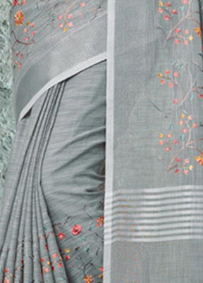 Grey Linen Silk Saree With Blouse Piece - Indian Silk House Agencies