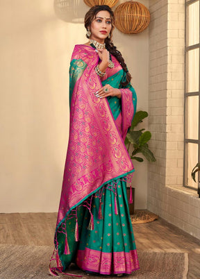 Sea Green Spun Silk Saree With Blouse Piece - Indian Silk House Agencies