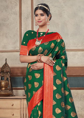 Dark Green Spun Silk Saree With Blouse Piece - Indian Silk House Agencies