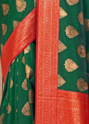 Dark Green Spun Silk Saree With Blouse Piece - Indian Silk House Agencies