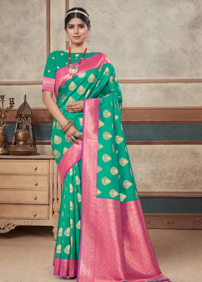 Sea Green Spun Silk Saree With Blouse Piece - Indian Silk House Agencies