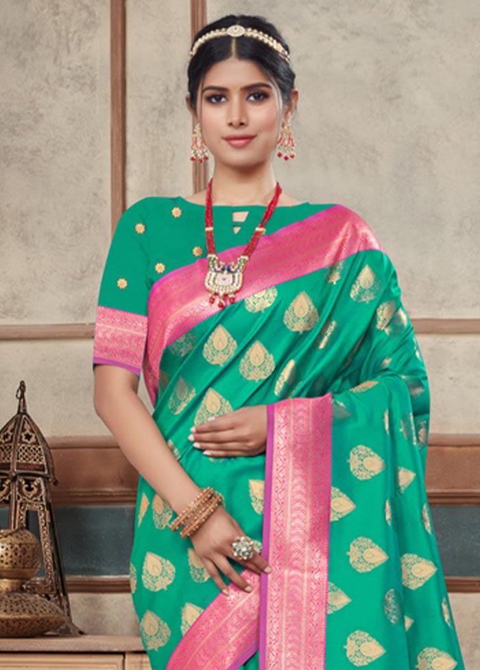 Sea Green Spun Silk Saree With Blouse Piece - Indian Silk House Agencies