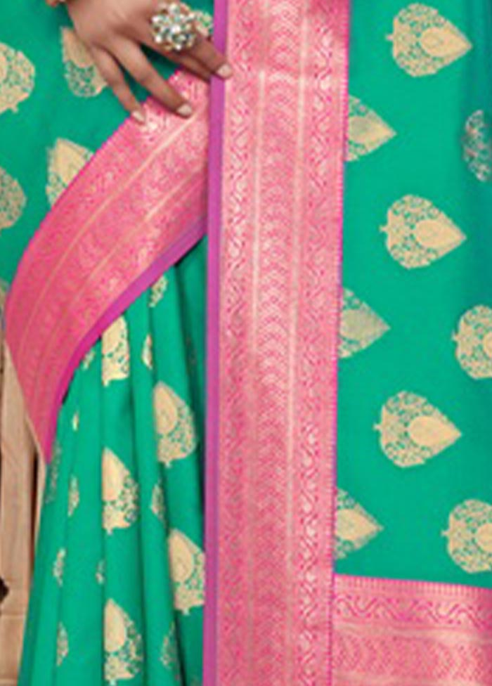 Sea Green Spun Silk Saree With Blouse Piece - Indian Silk House Agencies