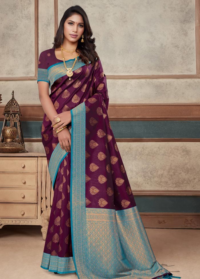 Purple Spun Silk Saree With Blouse Piece - Indian Silk House Agencies