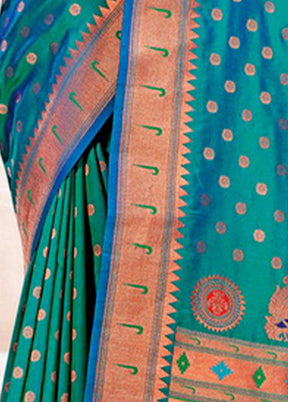 Turquoise Spun Silk Saree With Blouse Piece - Indian Silk House Agencies