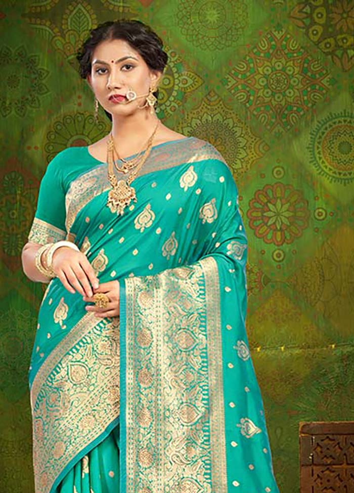 Sea Green Spun Silk Saree With Blouse Piece