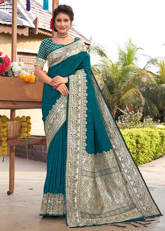 Sea Green Spun Silk Saree With Blouse Piece