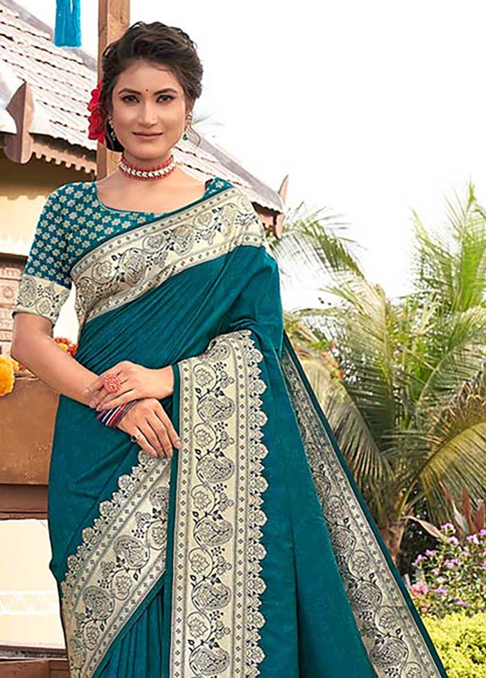 Sea Green Spun Silk Saree With Blouse Piece