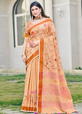 Peach Silk Saree With Blouse Piece - Indian Silk House Agencies