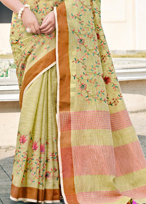 Light Green Silk Saree With Blouse Piece - Indian Silk House Agencies