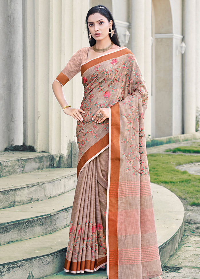 Brown Silk Saree With Blouse Piece - Indian Silk House Agencies