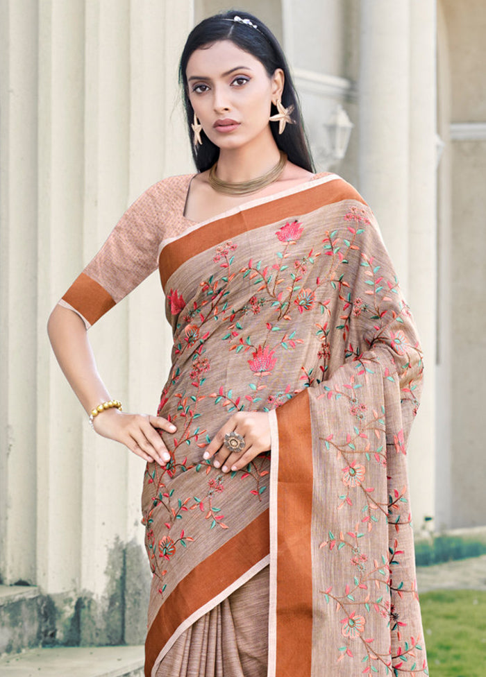 Brown Silk Saree With Blouse Piece - Indian Silk House Agencies